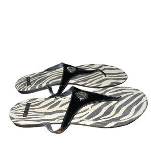 Cole Haan faux patent leather black and zebra print flip flops women’s 9B